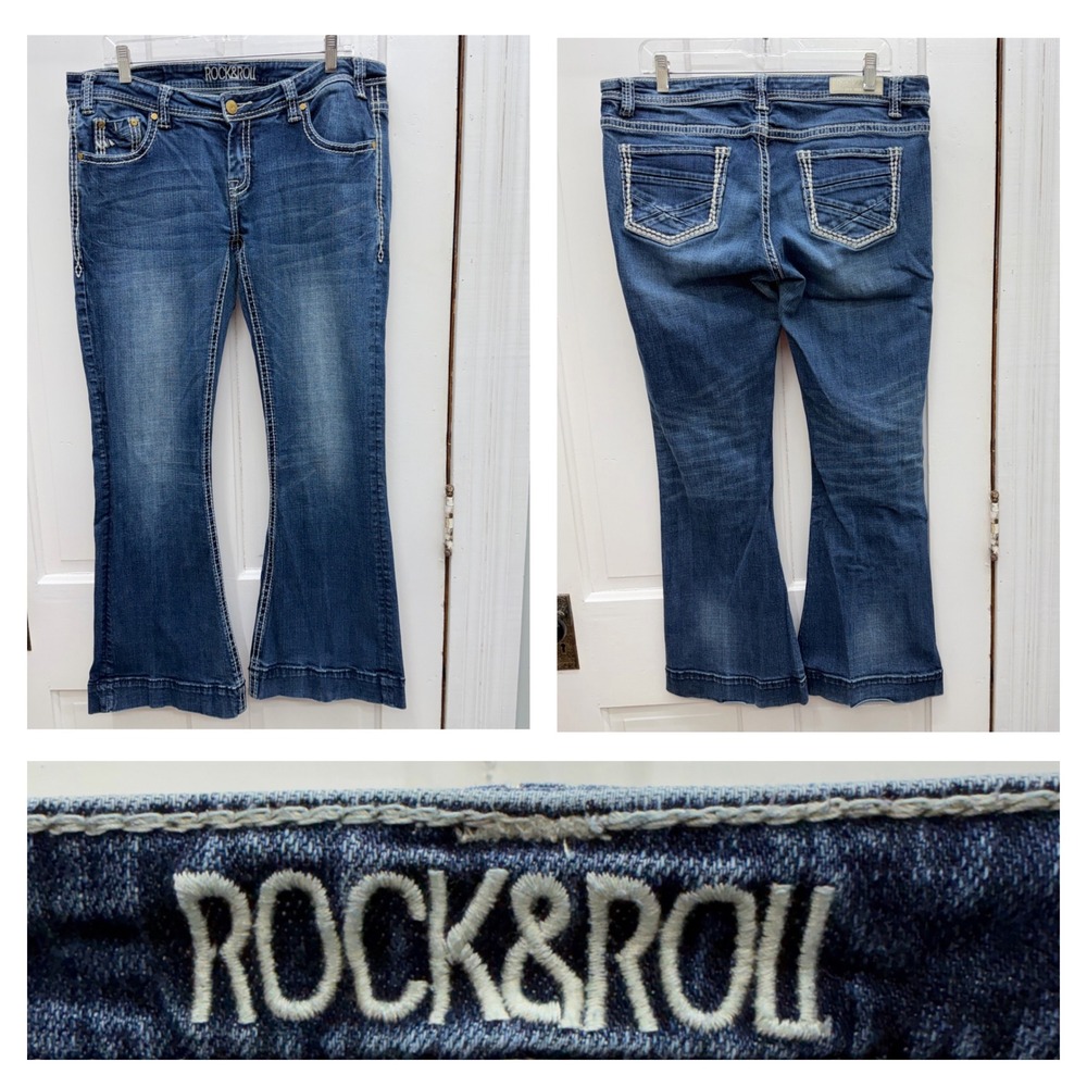 Rock & Roll Cowgirl Trouser Womens 33 x 32 Thick Stitch Denim Jeans